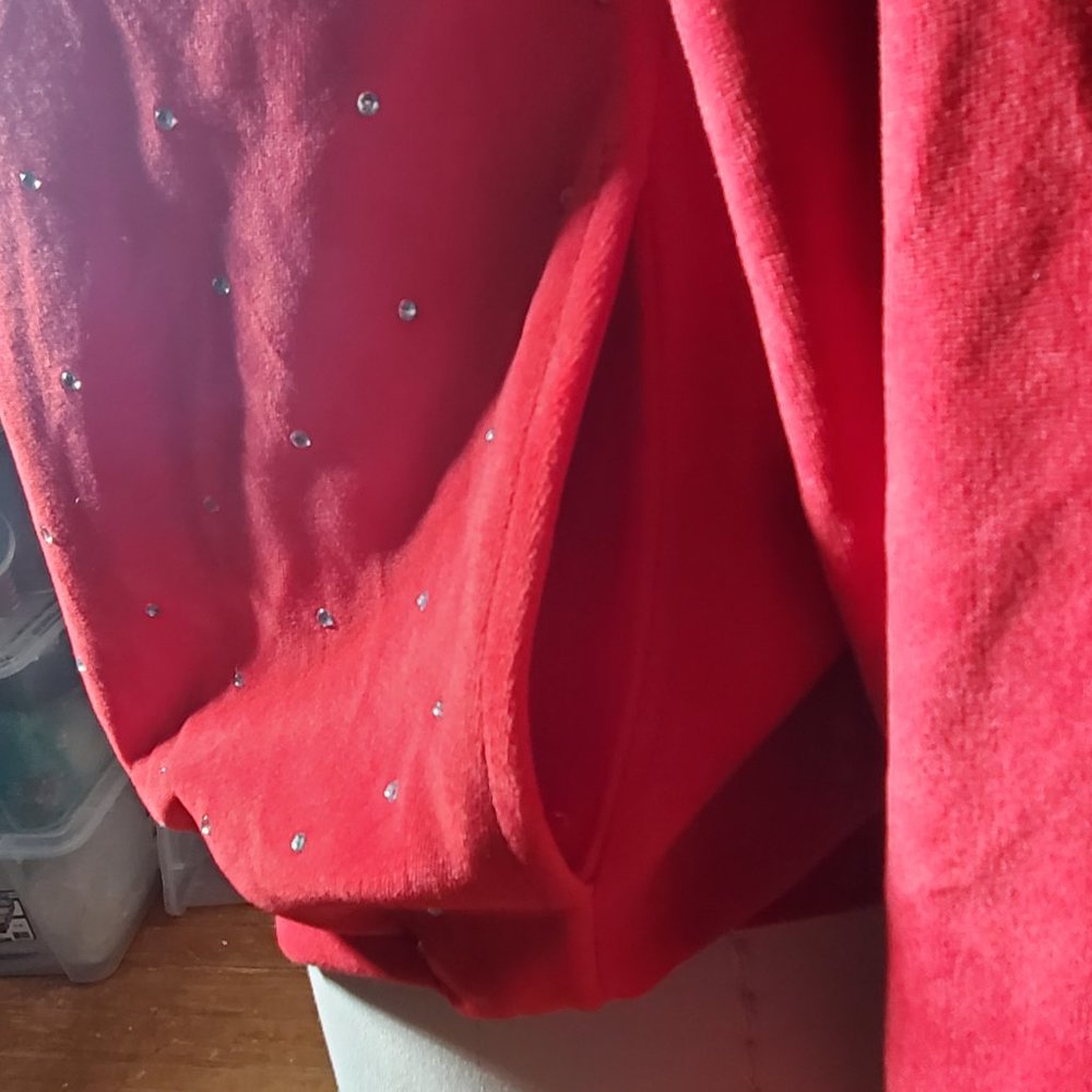 Anthony Richards, Velour Rinestone Zippered Jacket Size Med Petite Cherry Red - Picture 9 of 12